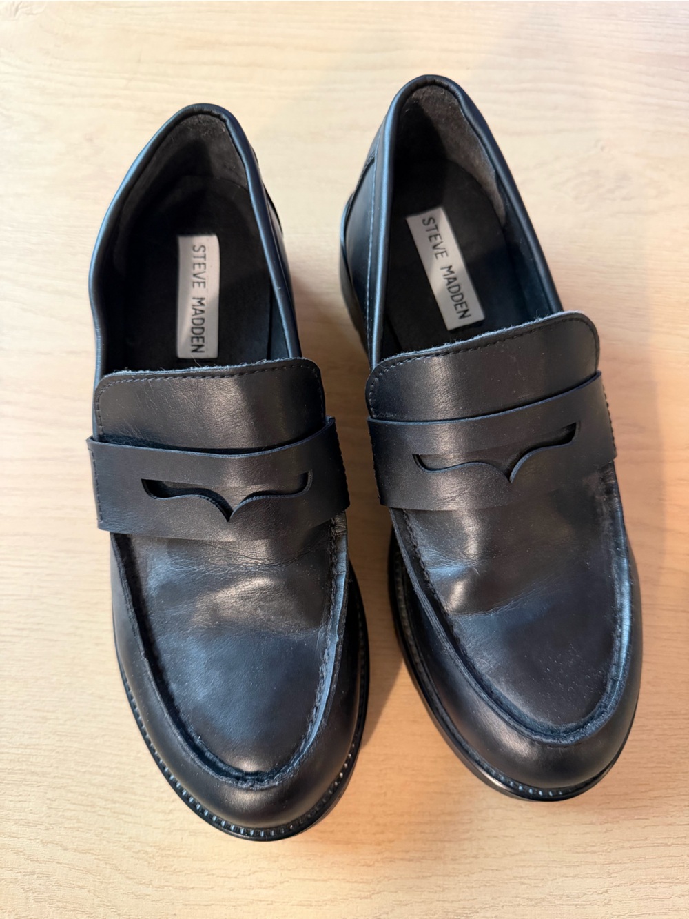 Steve Madden Black Leather Penny Strap Loafers Size 7
